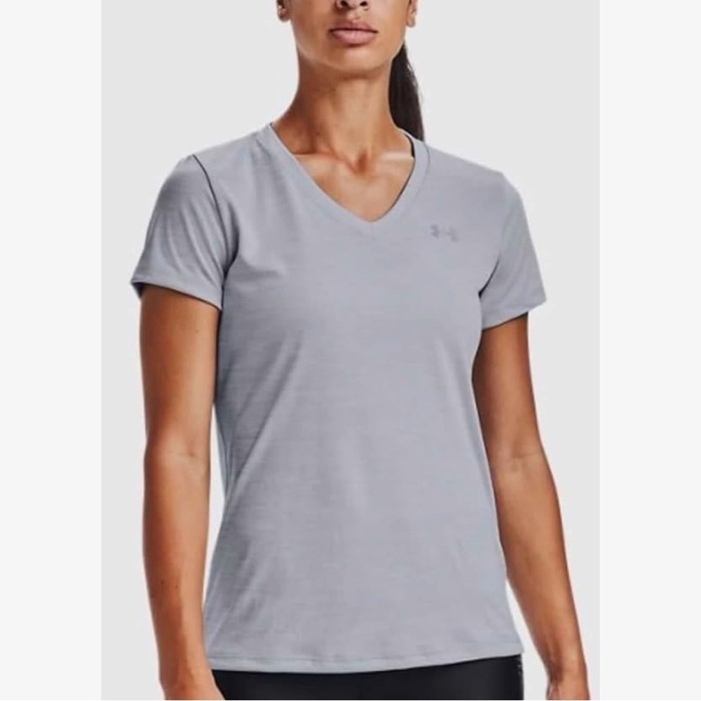 Under Armour Women's Gray HeatGear Velocity V-Neck Twist Athletic Tee Small